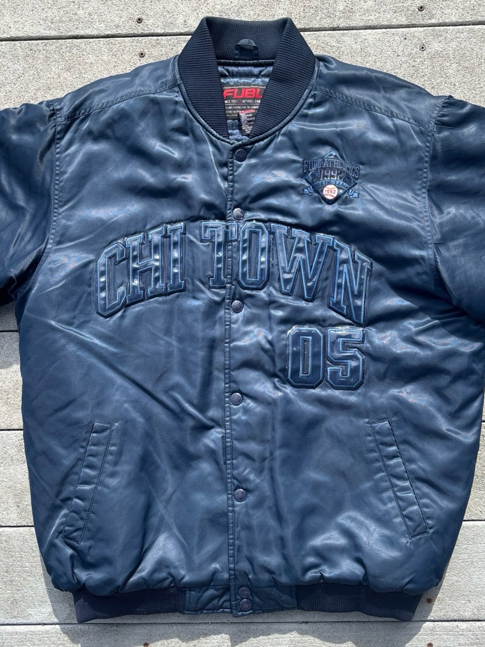 FUBU Navy Chi Town 05 Embroidered Bomber Jacket